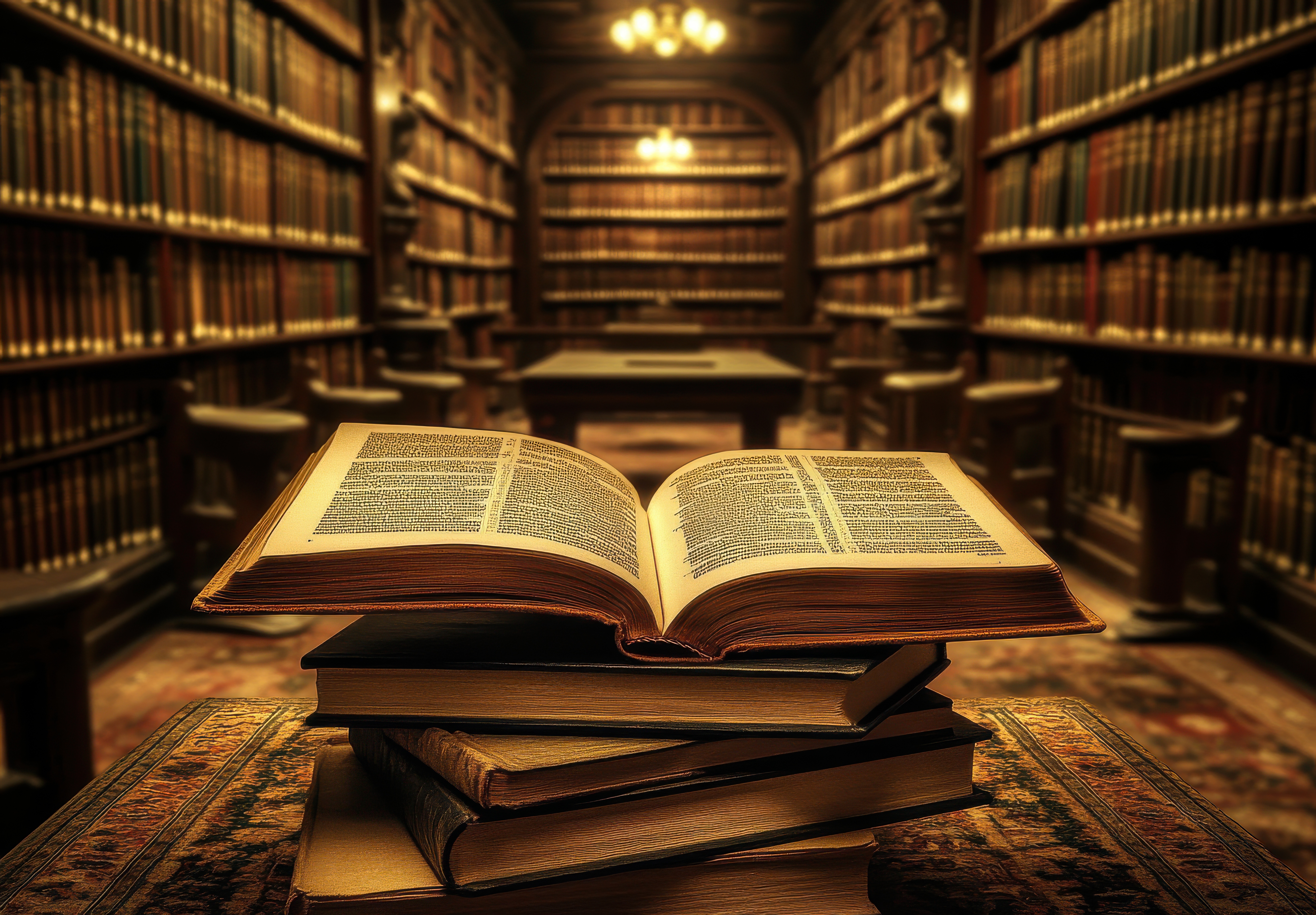 Image of library with open book